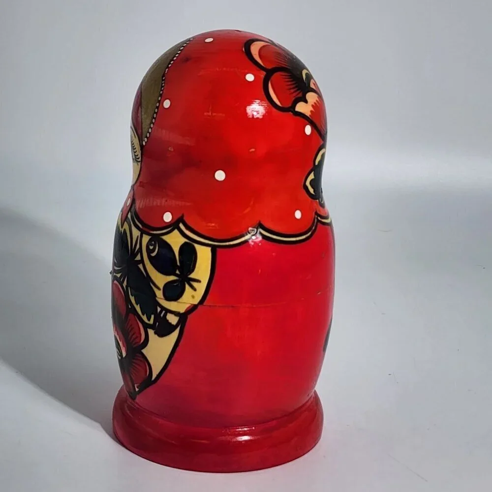 Hand Painted Russian Matryoshka Nesting Dolls Set Of 5 Red Floral Design Traditi